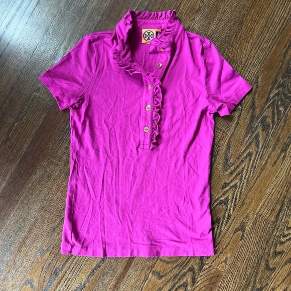 Tory Burch Tops - Tory Burch Ruffle Collar Logo Button Down in Fuchsia/Pink/Purple Medium